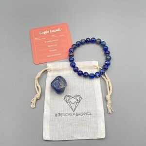 Lapis Lazuli Round Beaded Bracelet + Pocket Stone